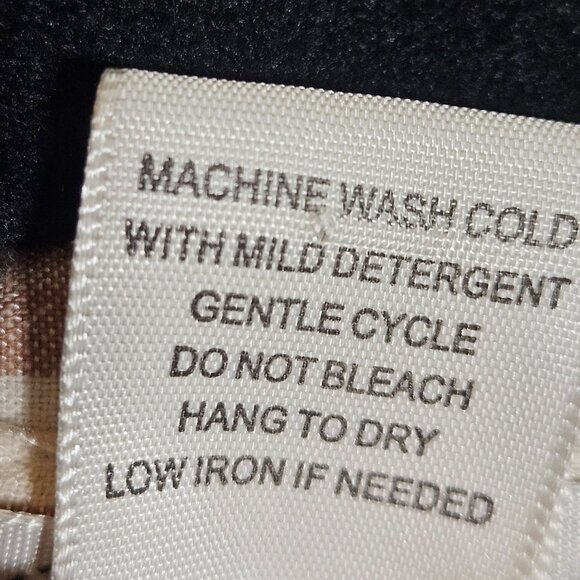 Striped Button-Up Shirt  Womans Crochet Back Panel Beige White Size Med Boho - Picture 12 of 13